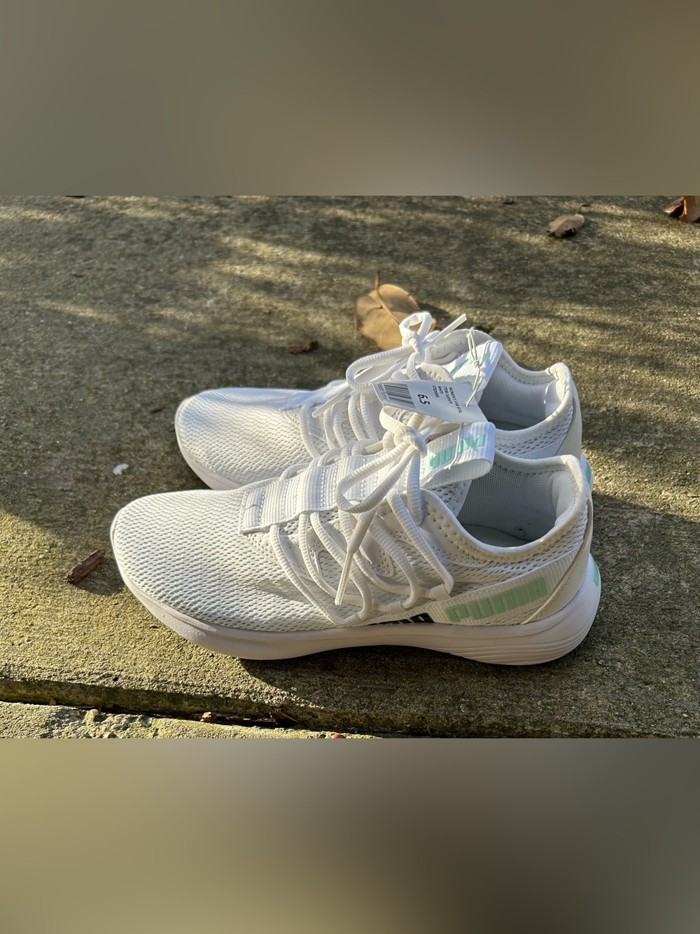 Puma White Mesh Sneakers with Mint Accent